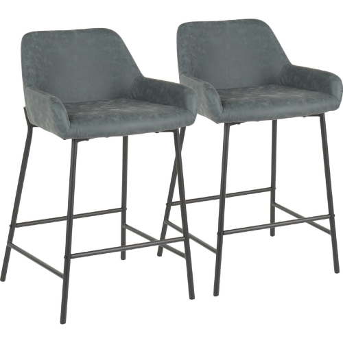 Daniella 24" Counter Stool in Green Leatherette & Black Metal (Set of 2)